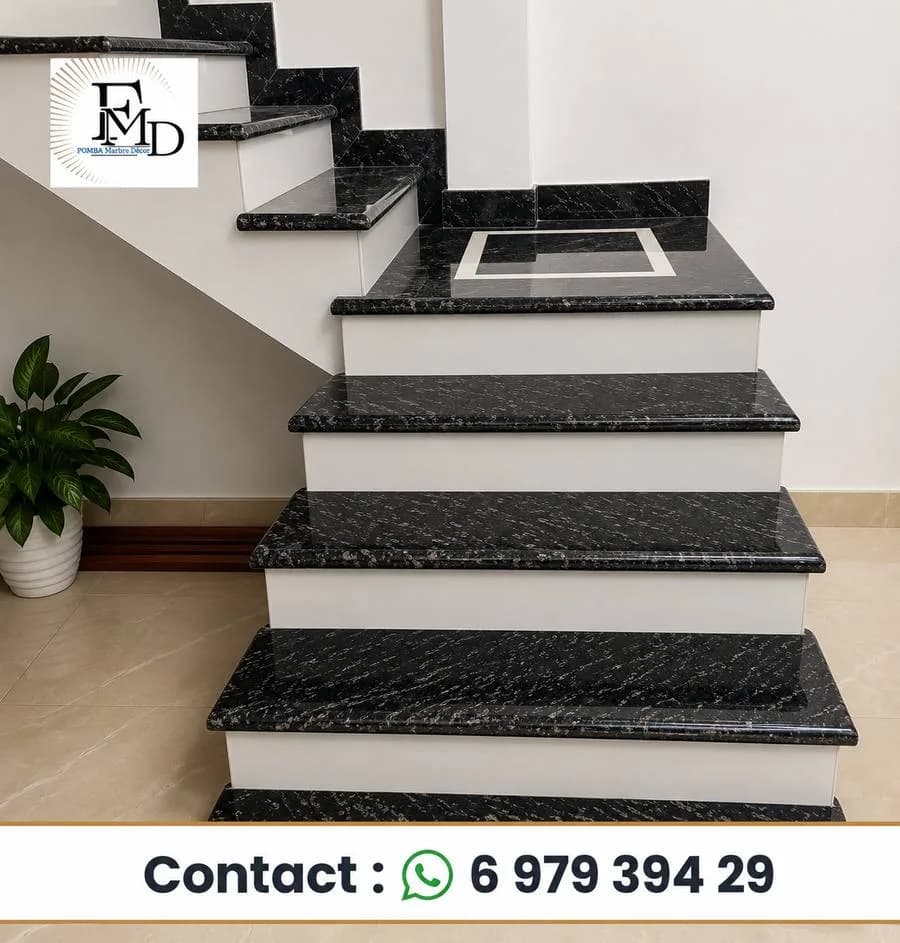 Marches d'Escalier Granit Noir Galaxy — Fomba Marbre Décor