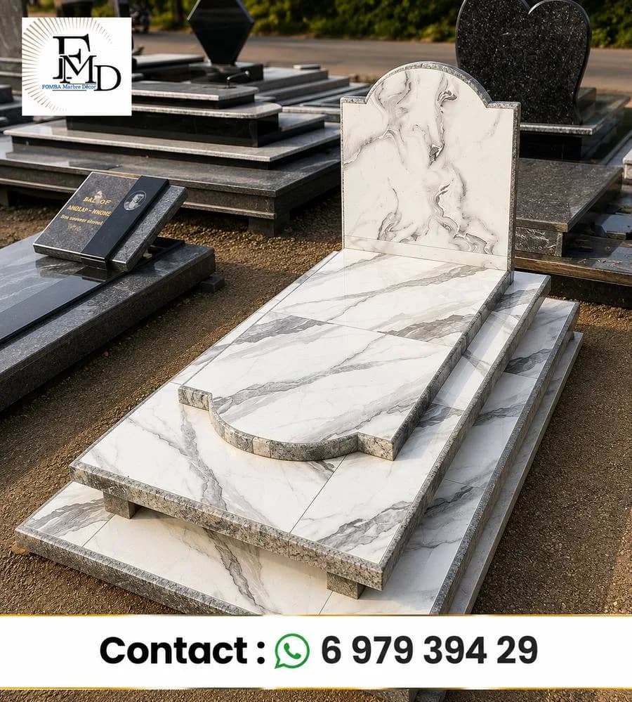 Monument Funéraire Céramique blanc zébré — Fomba Marbre Décor